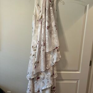 Maxi Halter Floral Ruffle Dress in Ivory and Blush